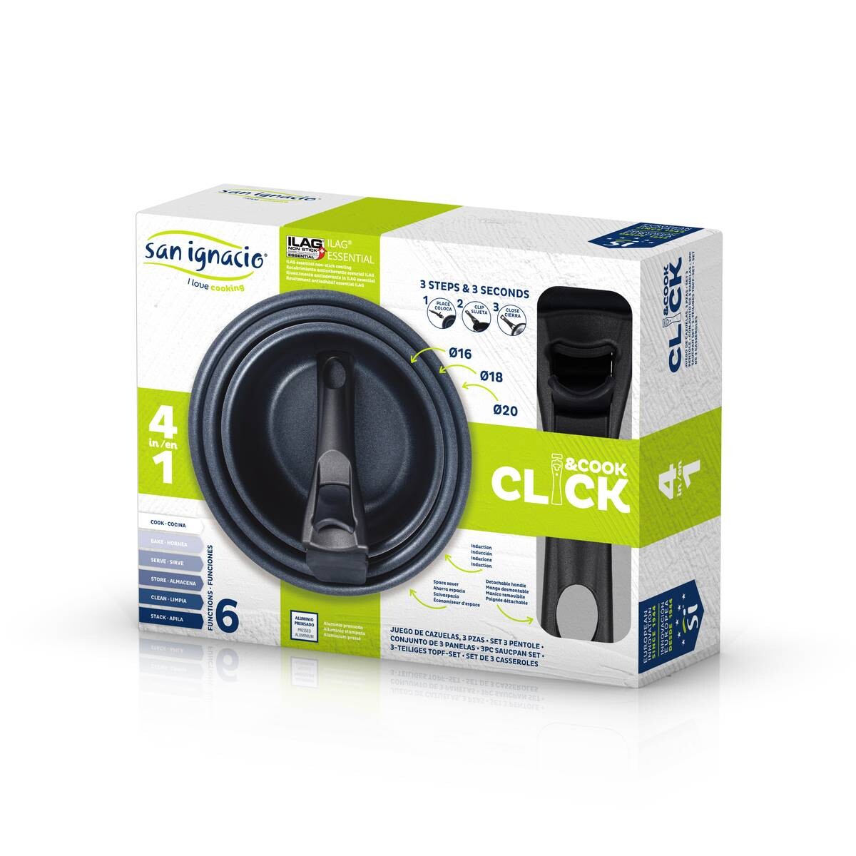 SAN IGNACIO Pfannenset Click & cook schwarz Aluminium 3 tlg.