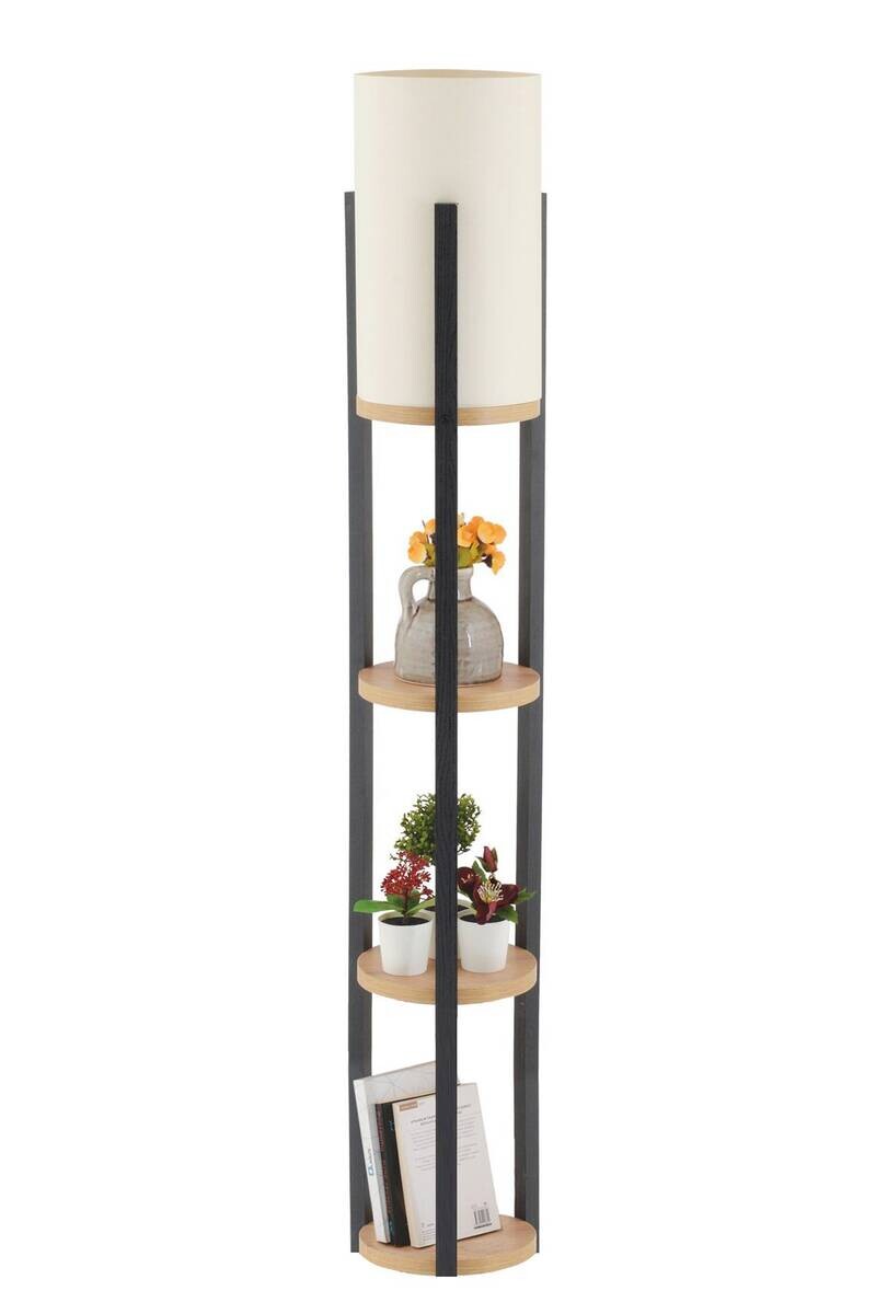 Opviq Stehlampe Circle natur schwarz MDF B/H/L: ca. 21x135x21 cm E27 1 Brennstellen