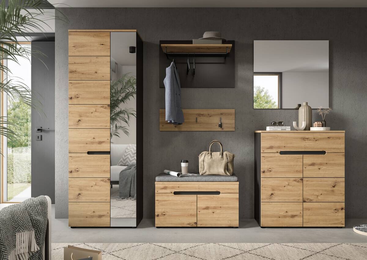 Garderobe CANU edles Basaltgrau Nachbildung Eiche Artisan Nachbildung B/H/T: ca. 160x190x37 cm