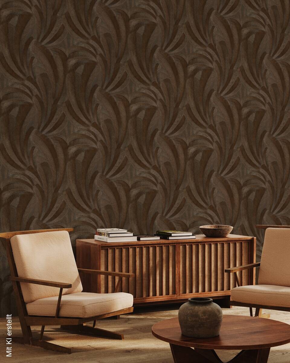 Vliestapete Blätter bronze braun B/L: ca. 53x1005 cm glitzernd