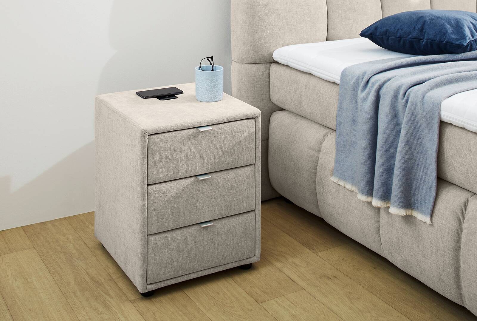 Nachtkonsole beige-grau Flachgewebe