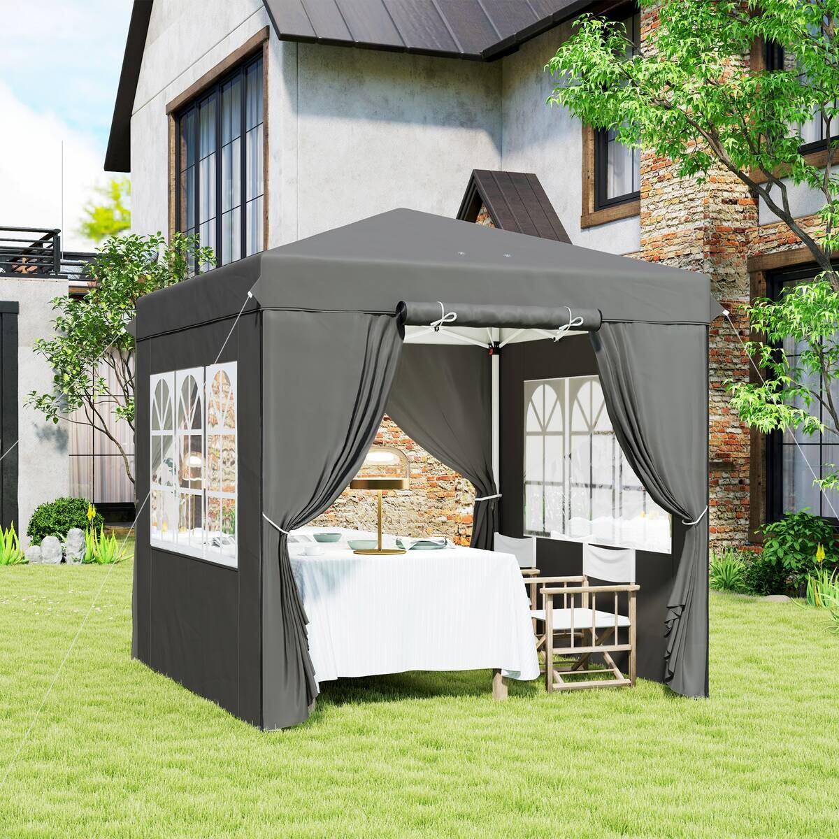Outsunny Pavillon dunkelgrau Metall B/H/L: ca. 250x268x250 cm