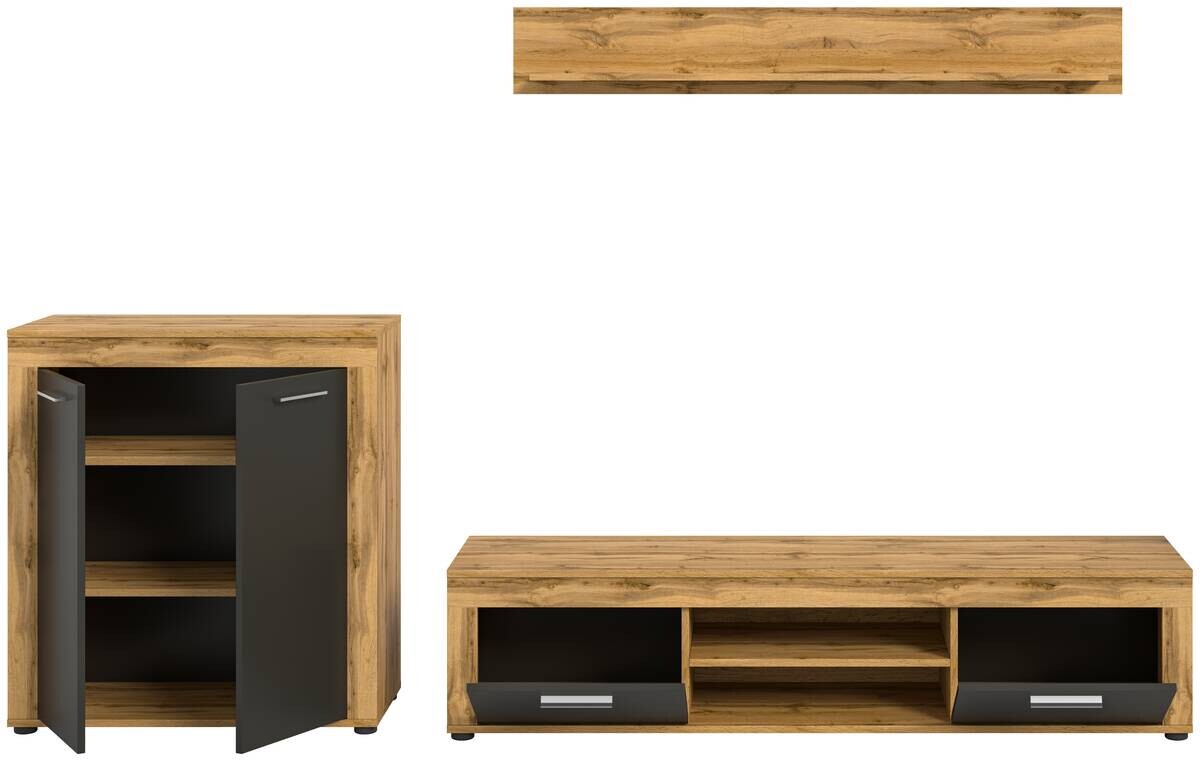 Wohnwand Jam Eiche Wotan Nachbildung grau B/H/T: ca. 255x159x35 cm