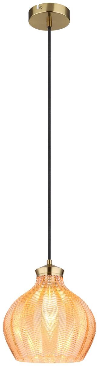 GLOBO Pendelleuchte gold amber schwarz Metall Glas Textil H/D: ca. 120x22 cm E27 1 Brennstellen