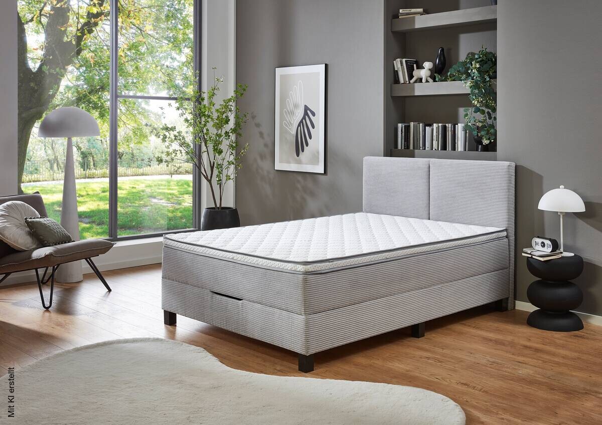 Boxspringbett Venedig inkl. integriertem Topper silber Liegefläche B/L: ca. 140x200 cm
