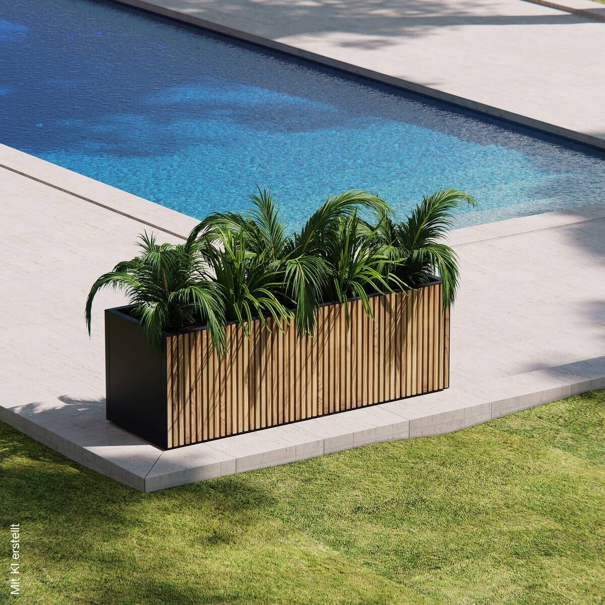 Herstera Garden Pflanzkübel Deco Planter schwarz Metall B/H/L: ca. 150x50x50 cm