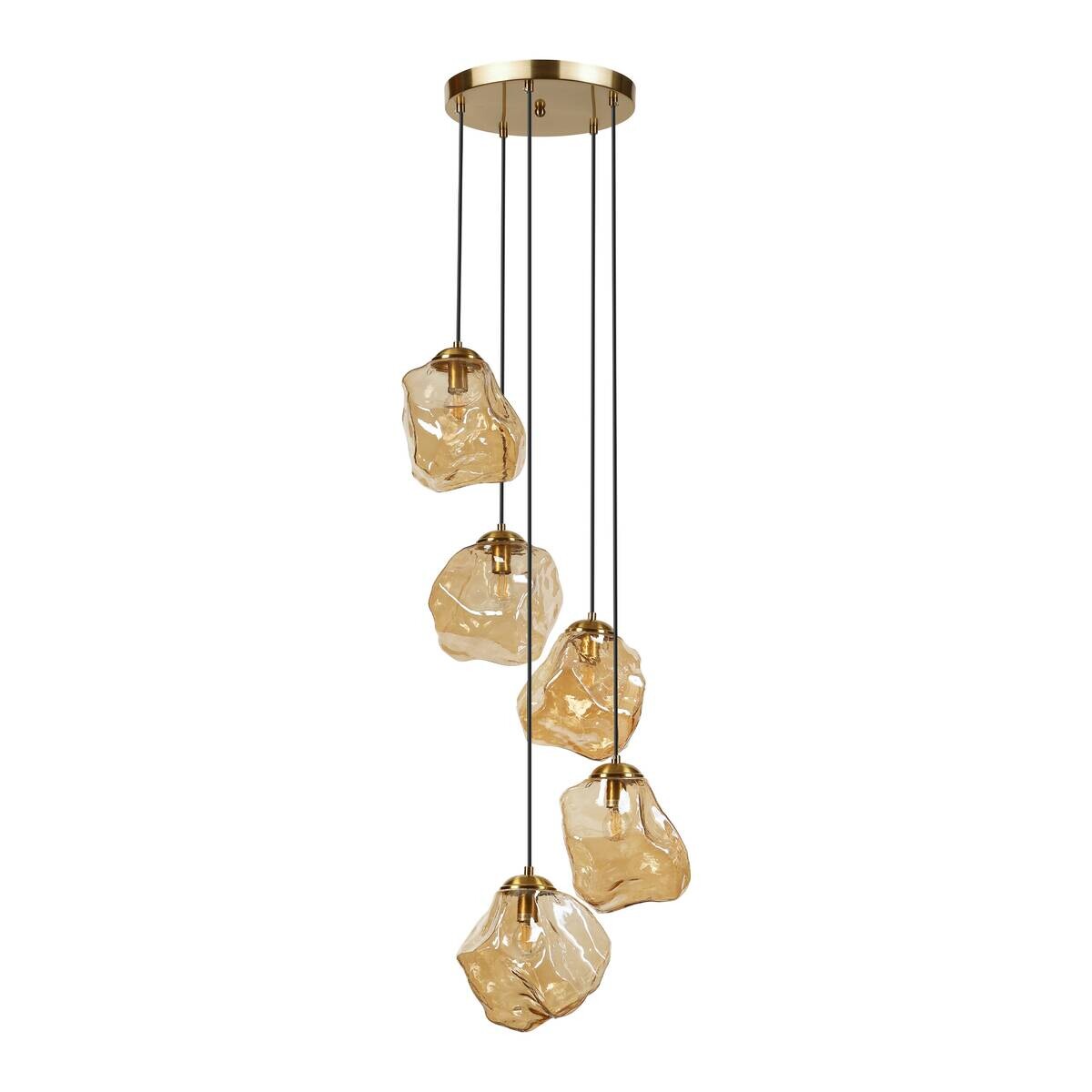 Lamkur Pendelleuchte amber Glas Stahl B/H/L: ca. 47x150x47 cm E14 5 Brennstellen