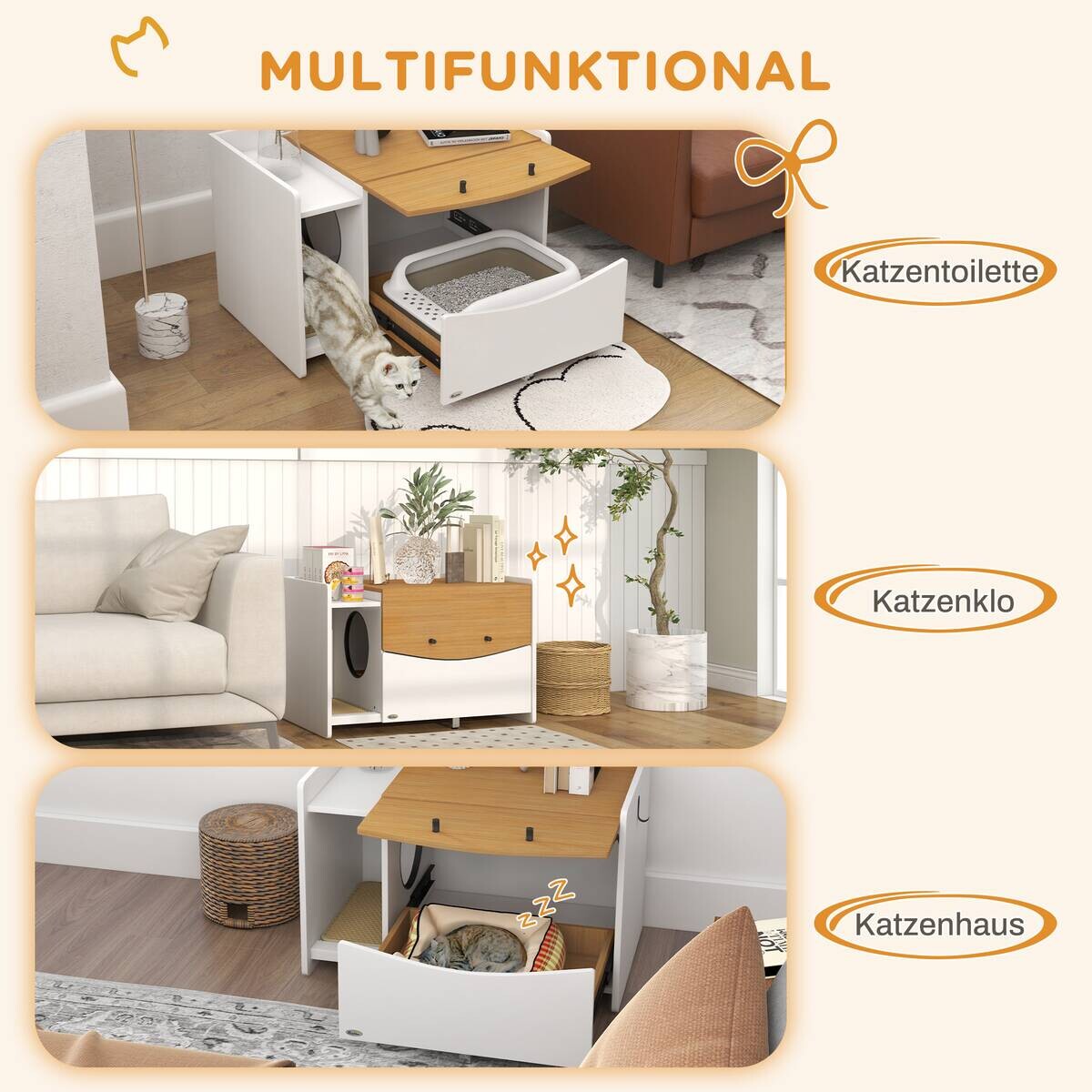 PawHut Schrank-Katzentoilette Eiche Spanplatte B/H/L: ca. 50x51x78 cm