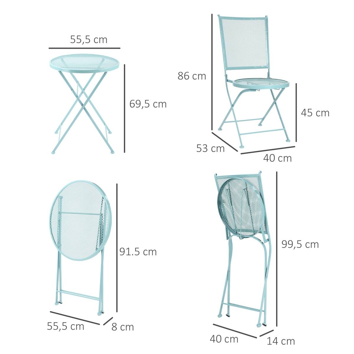Outsunny Balkonset hellblau Metall H/D: ca. 70x56 cm