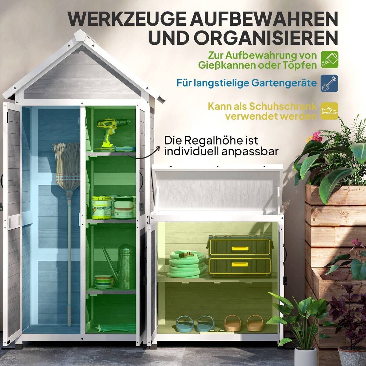 Outsunny Gartenschrank hellgrau Holz B/H/L: ca. 51x182x89 cm