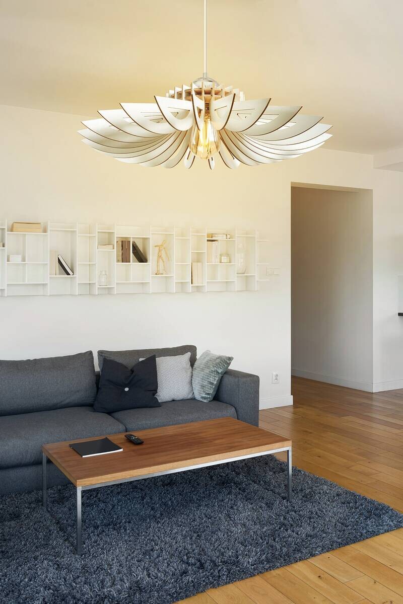 Opviq Pendelleuchte weiß MDF B/H/L: ca. 68x50x68 cm E27 1 Brennstellen