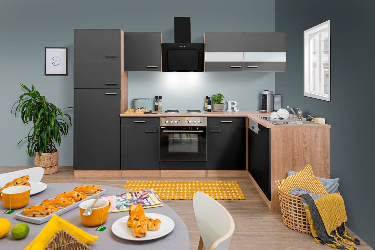 Respekta Winkelküche Economy grau matt B/H/T/L: ca. 280x200x60x172 cm