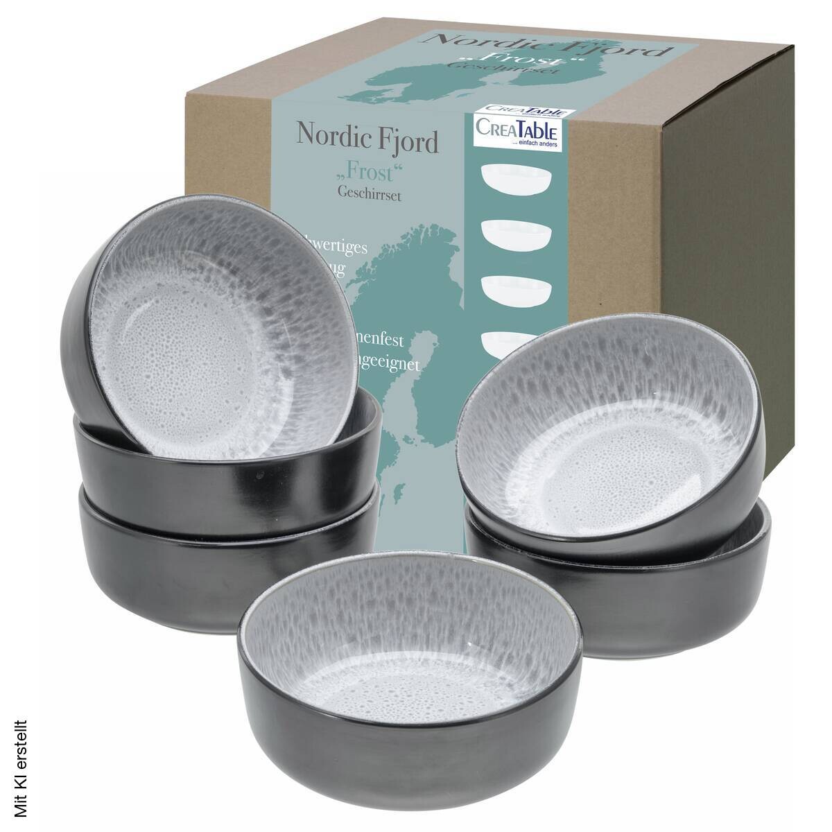 CreaTable Schalen-Set Nordic Fjord Frost grau Steinzeug D: ca. 15,5 cm
