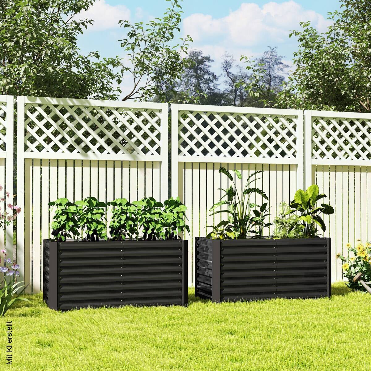 Outsunny Hochbeet 2er Set dunkelgrau Stahl B/H/L: ca. 60x60x120 cm