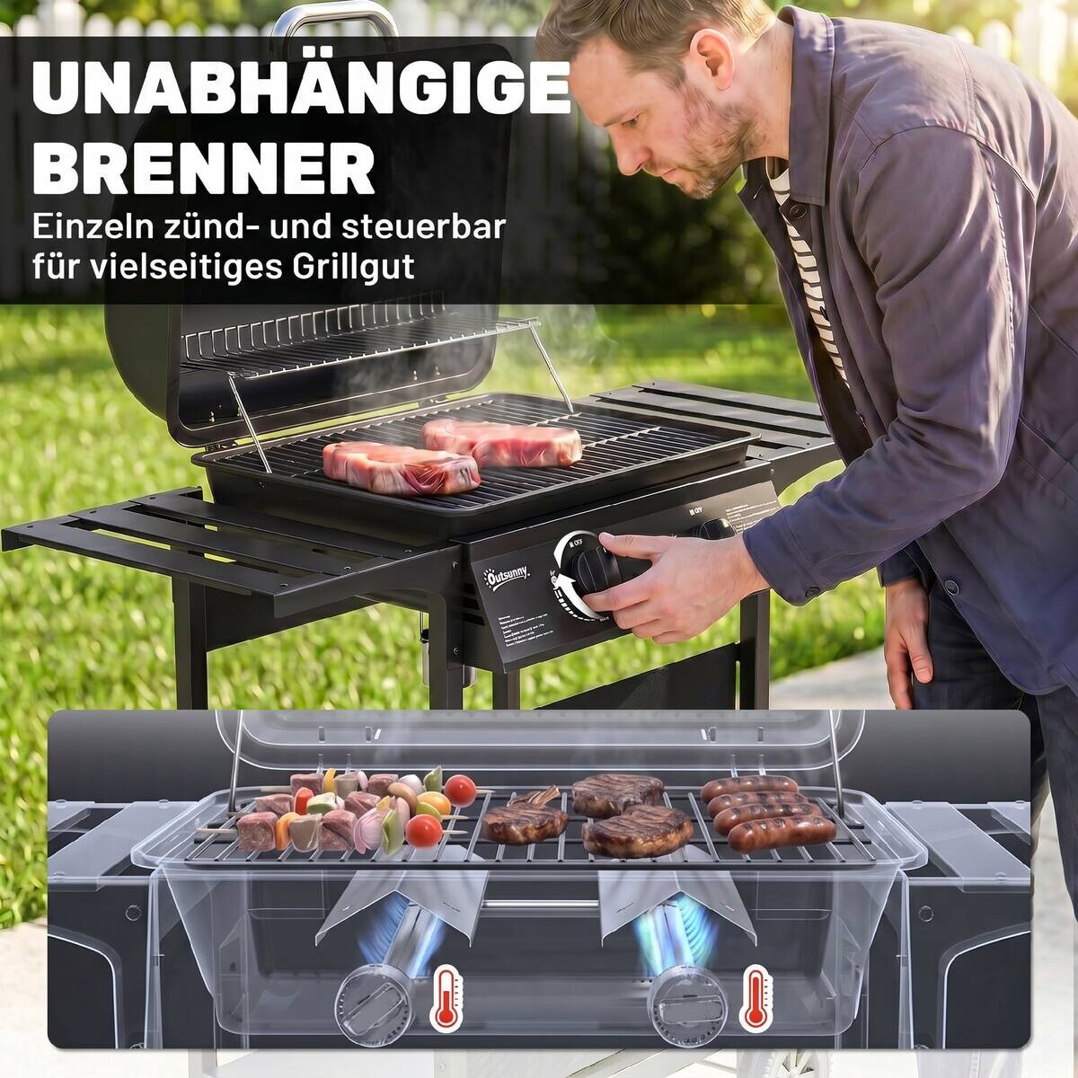 Outsunny Gasgrill Edelstahl B/H/L: ca. 56x95x99 cm