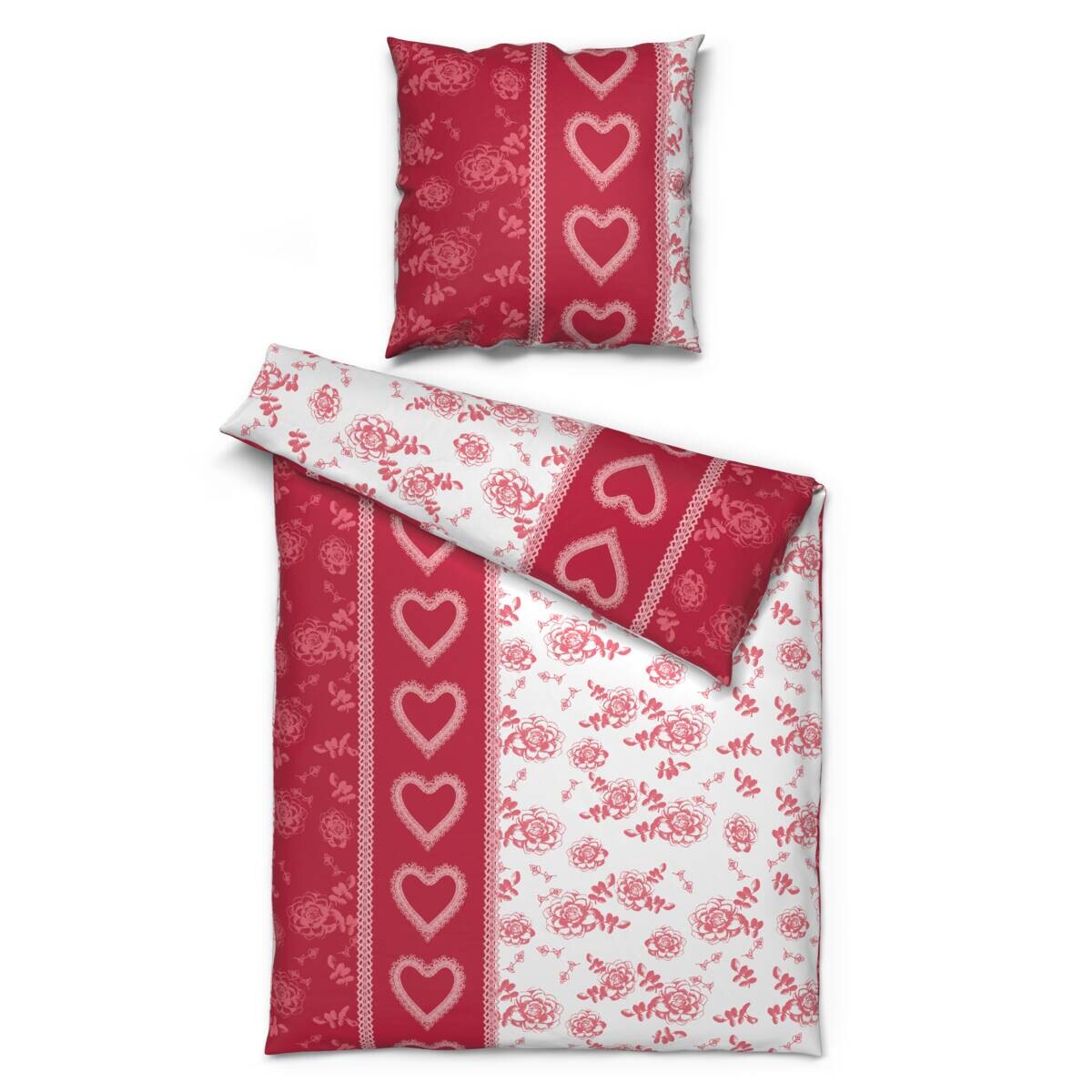 Sensation Baumwoll Bettwäsche Cotton touch weiß rot 52% Baumwolle, 48% Polyester B/L: ca. 135x200 cm