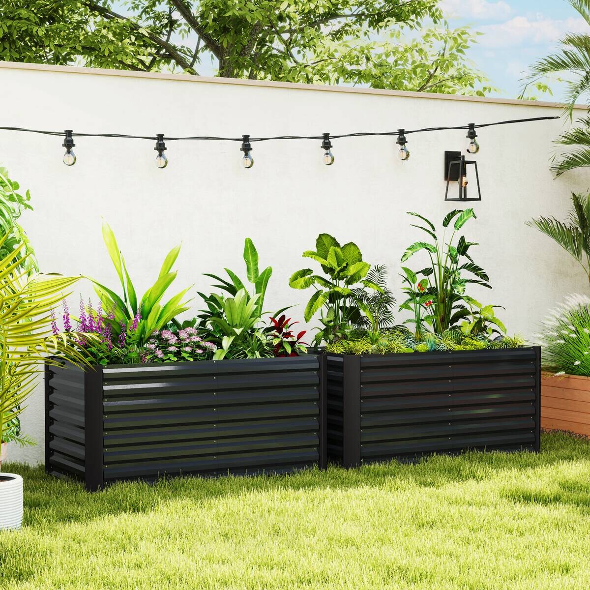 Outsunny Hochbeet 2er Set dunkelgrau Stahl B/H/L: ca. 60x60x120 cm