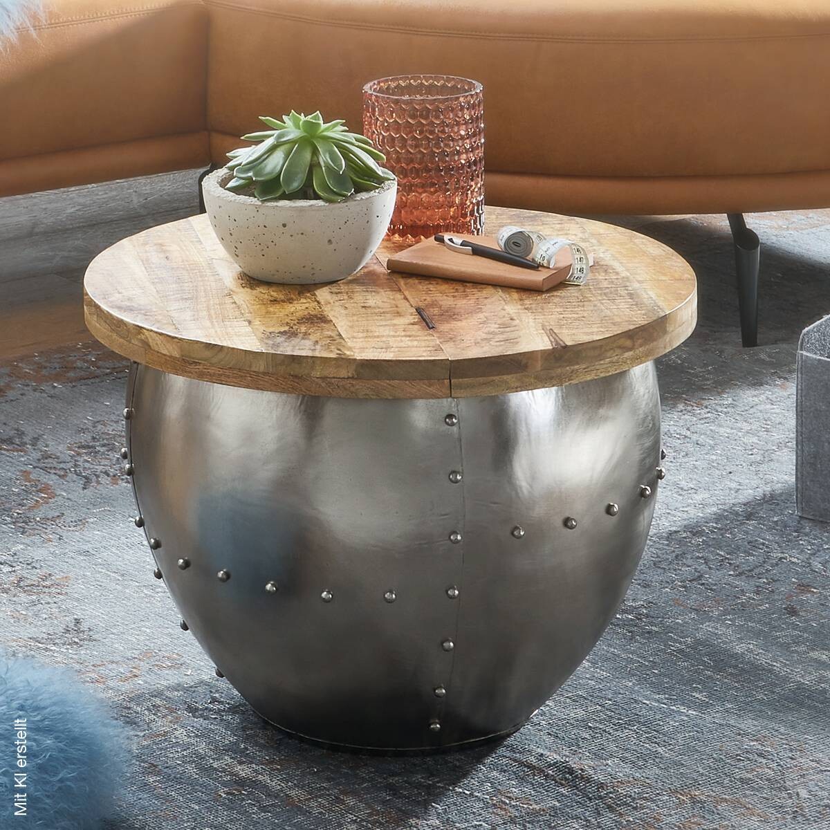 Couchtisch silber braun B/H/T: ca. 60x43x60 cm