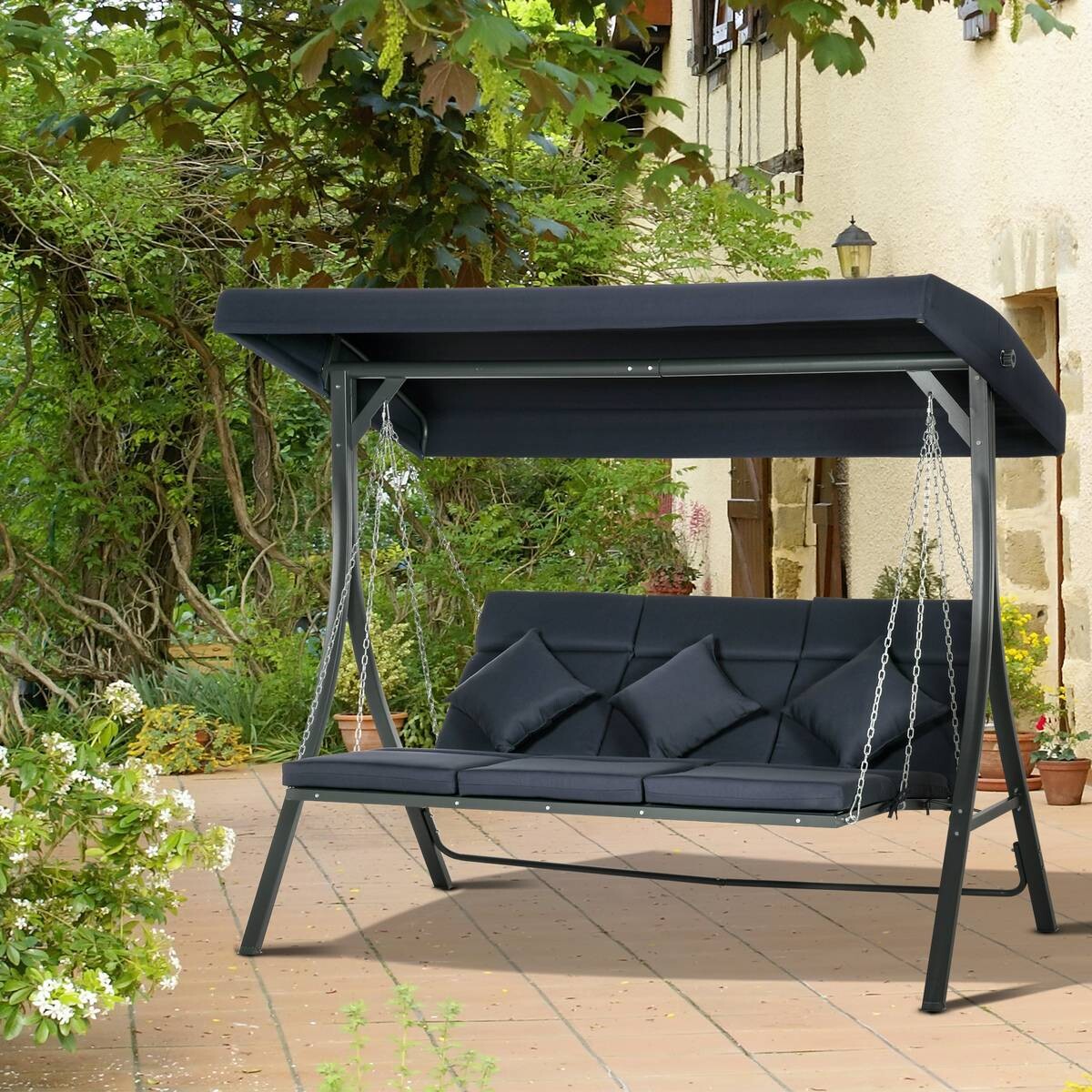Outsunny Hollywoodschaukel dunkelblau Polyester B/H/L: ca. 118x168x198 cm