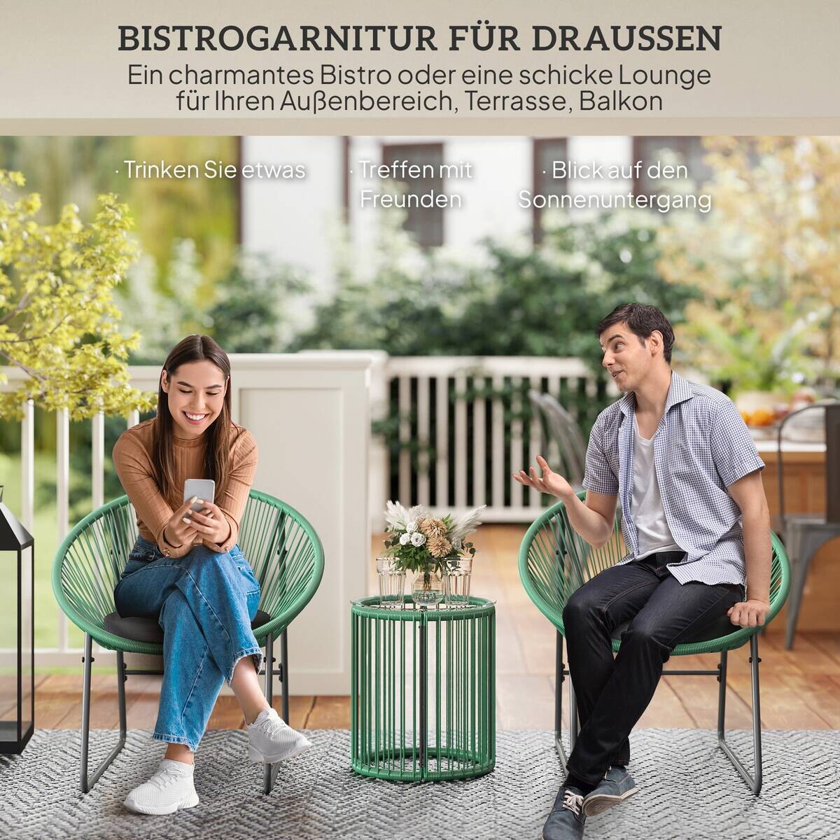 Outsunny Balkonmöbel-Set grün Polyethylen B/H/L: ca. 72x77x73 cm