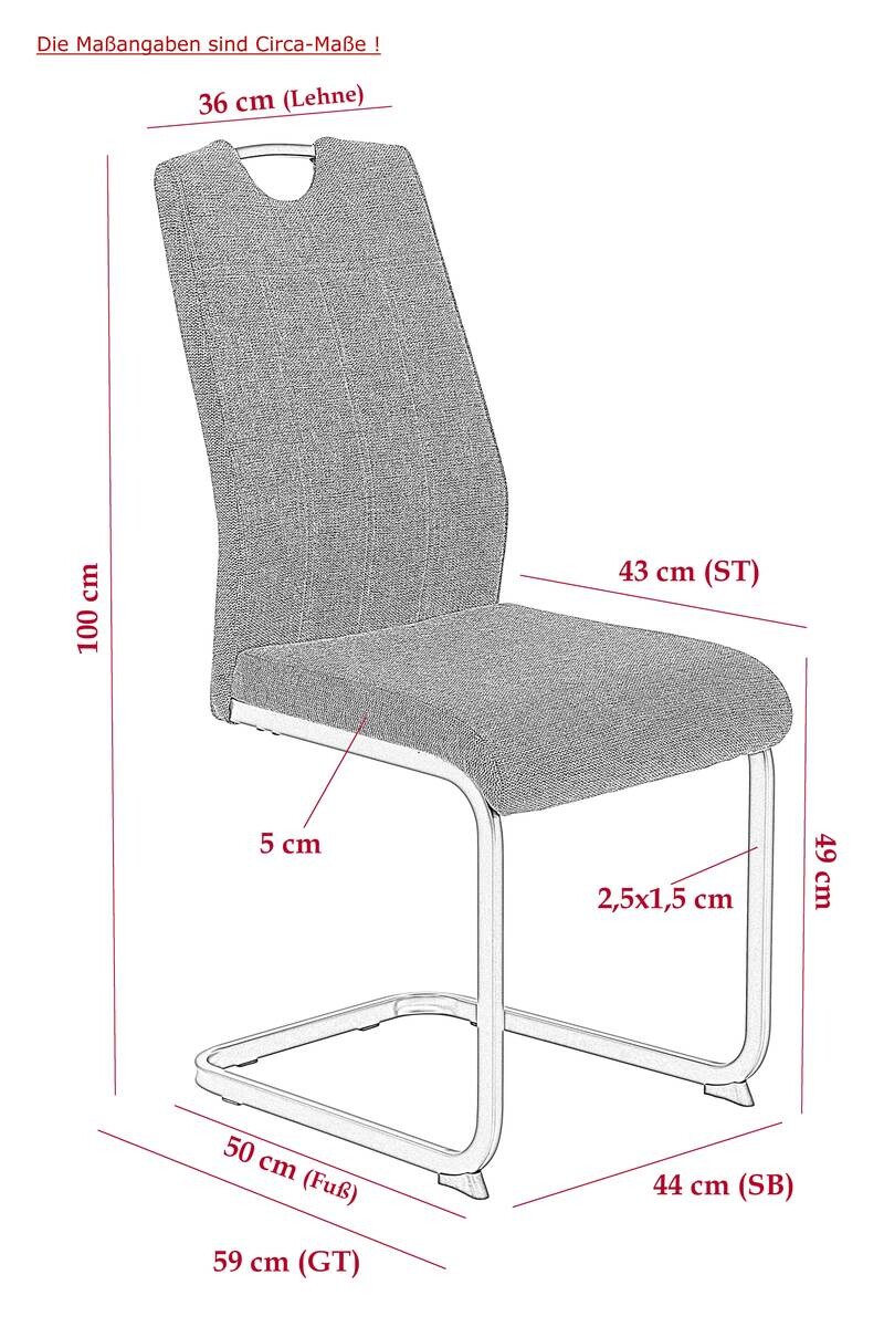 Stuhl 4er Set BRITTA anthrazit grau Microfaser Metall B/H/T: ca. 44x100x59 cm