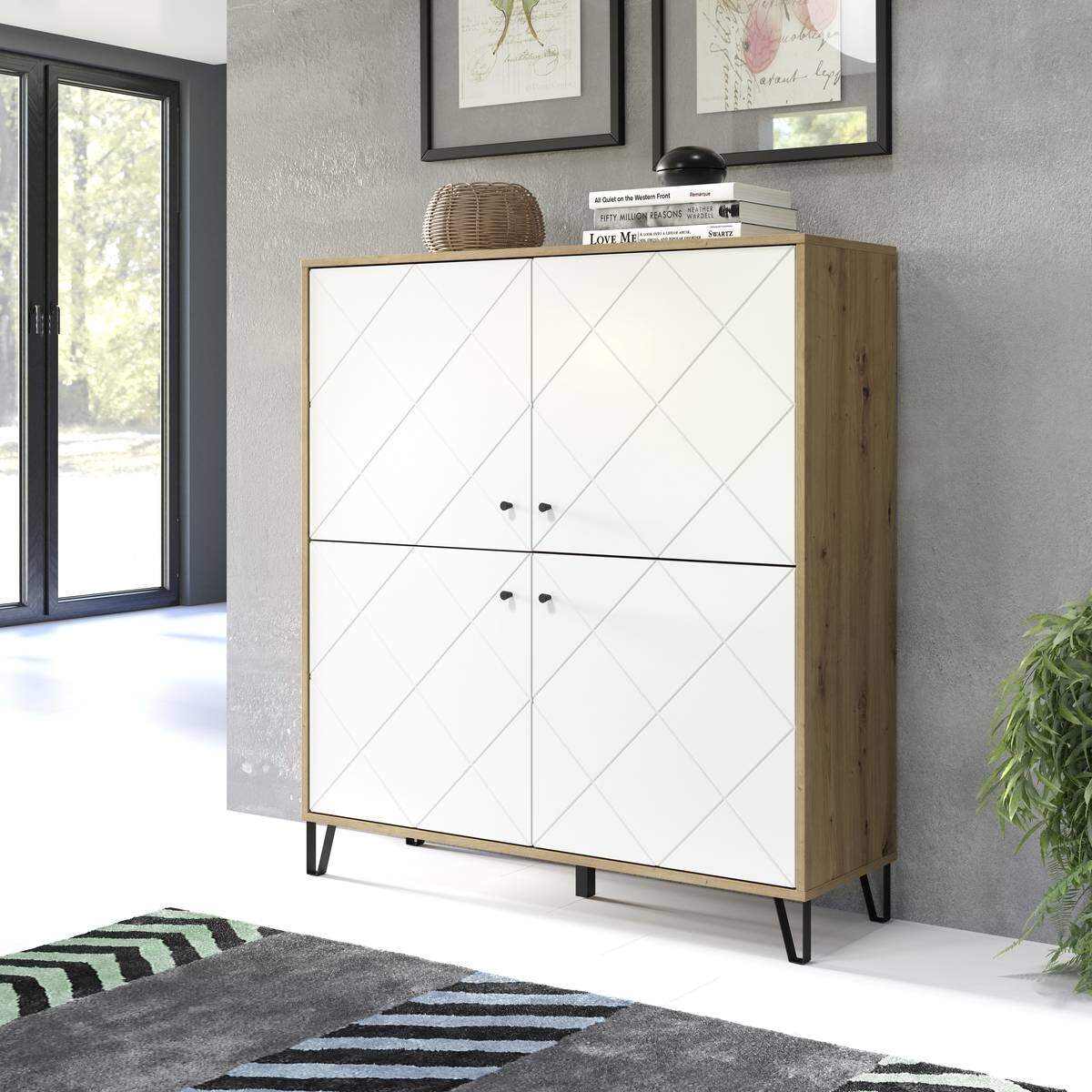 Highboard Touch Eiche Artisan Nachbildung weiß matt B/H/T: ca. 123x136x40 cm