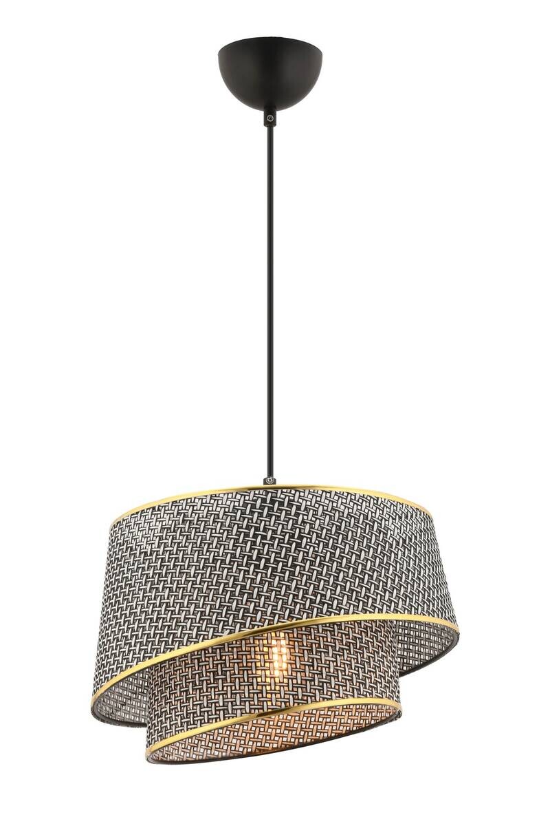 Opviq Pendelleuchte Barette gold grau Stoff Metall B/H/L: ca. 32x65x32 cm E27 1 Brennstellen