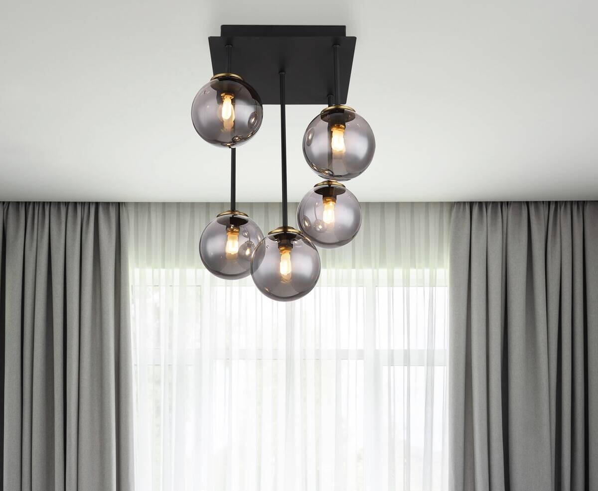GLOBO Deckenleuchte Rauch schwarz Glas Metall B/H/T: ca. 25,5x38x25,5 cm G9 5 Brennstellen