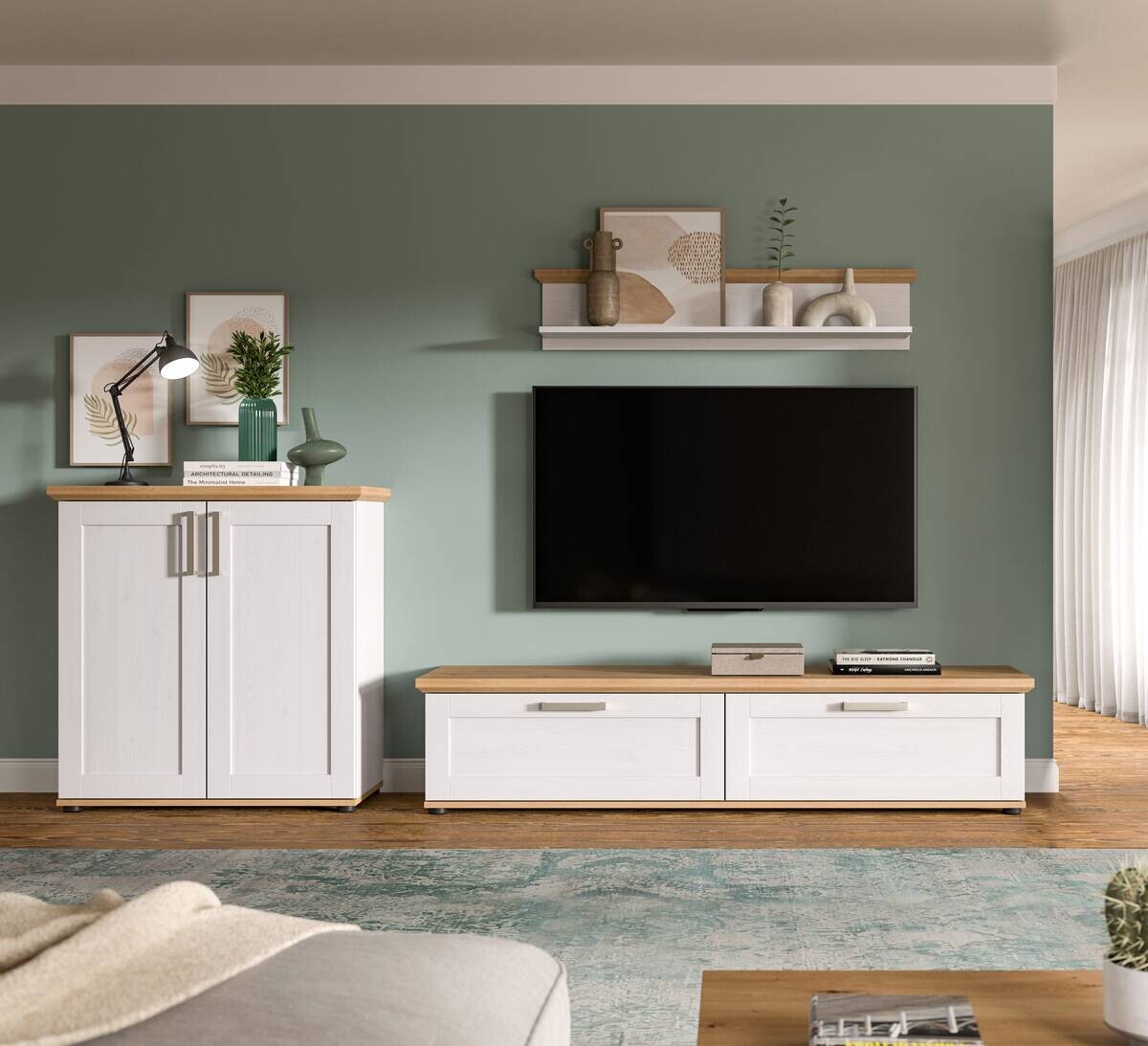 Wohnwand VERONA Lärche Nachbildung Eiche Nachbildung B/H/T: ca. 260x151x40 cm