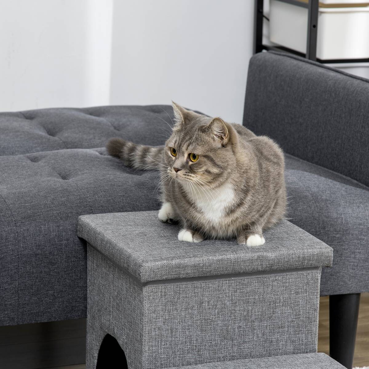 PawHut Katzentreppe grau Polyester B/H/L: ca. 33x40,5x73,5 cm