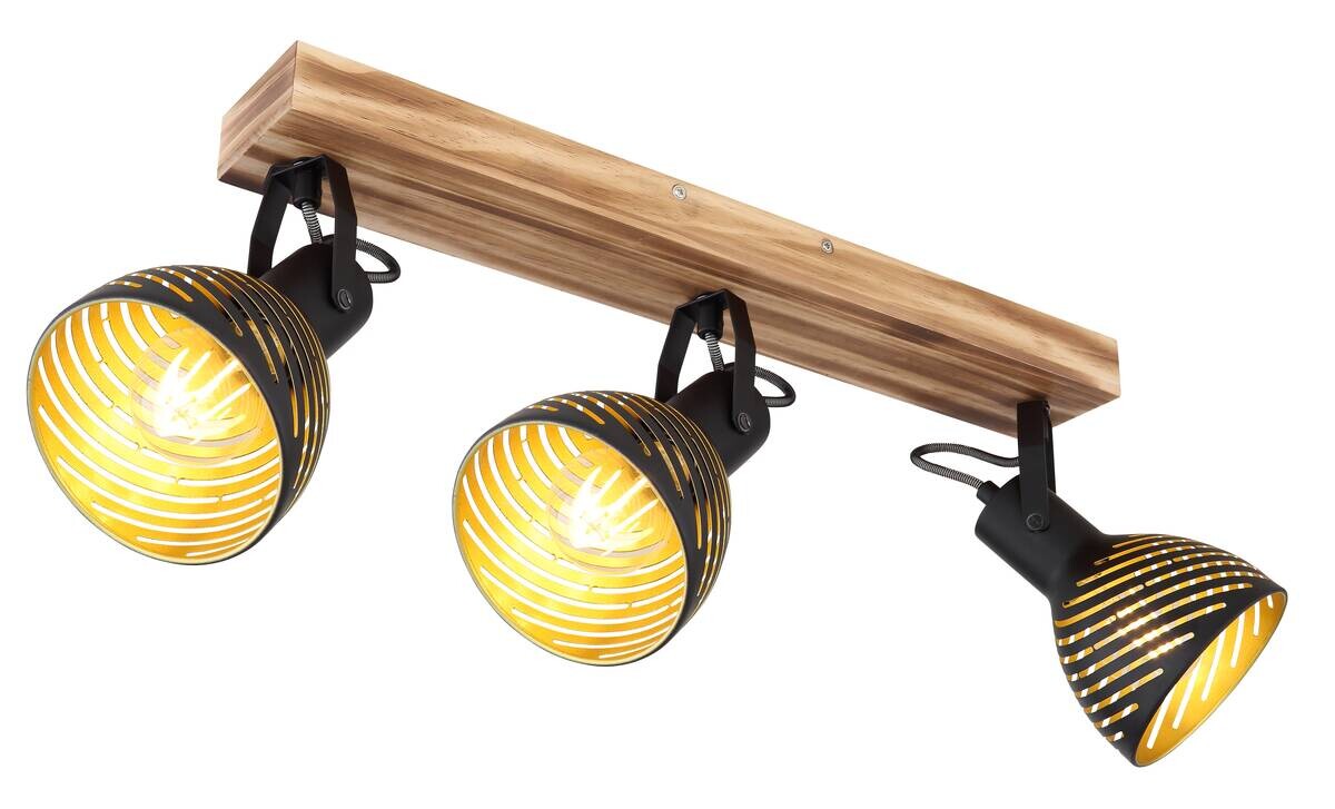 GLOBO Spot gold dunkelbraun Holz B/H/T: ca. 12,5x25x54 cm E27 3 Brennstellen