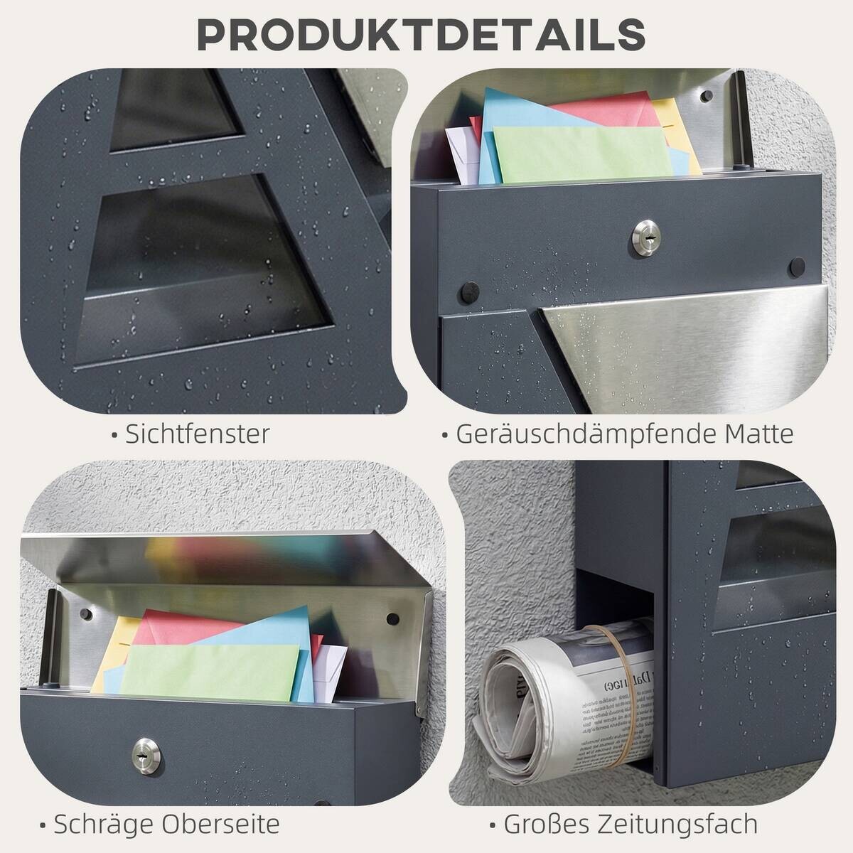 HOMCOM Briefkasten dunkelgrau B/H/T: ca. 37x10x37 cm