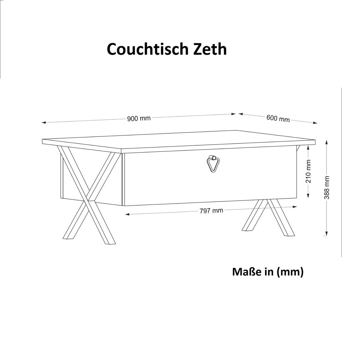 Couchtisch Zeth Eiche Nachbildung B/H/T: ca. 90x39x60 cm