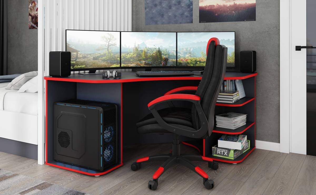 Schreibtisch THANATOS anthrazit rot B/H/T: ca. 198x76x85 cm