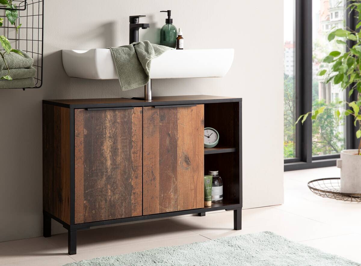 Waschbeckenunterschrank Jaap Old Wood dunkel Nachbildung B/H/T: ca. 79,8x49,3x33 cm