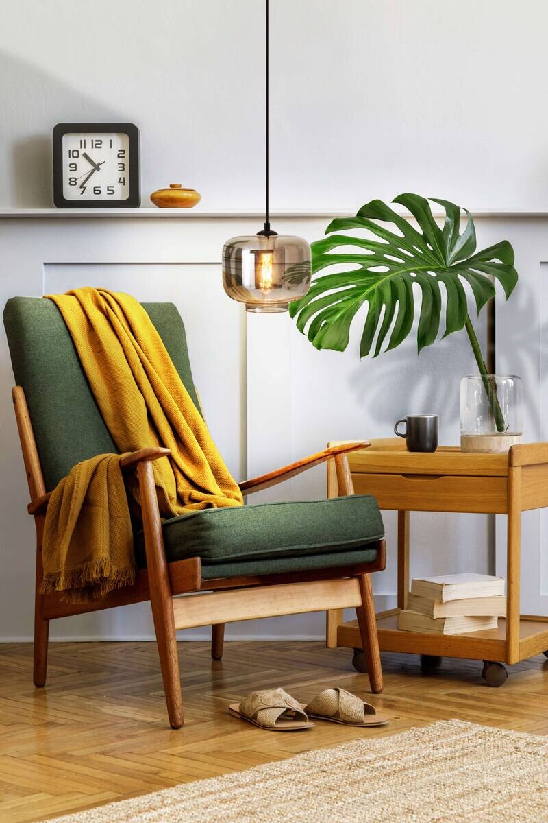 Näve Leuchten Pendelleuchte 6107797 anthrazit Metall Glas B/H/T: ca. 25x121x25 cm E27 1 Brennstellen