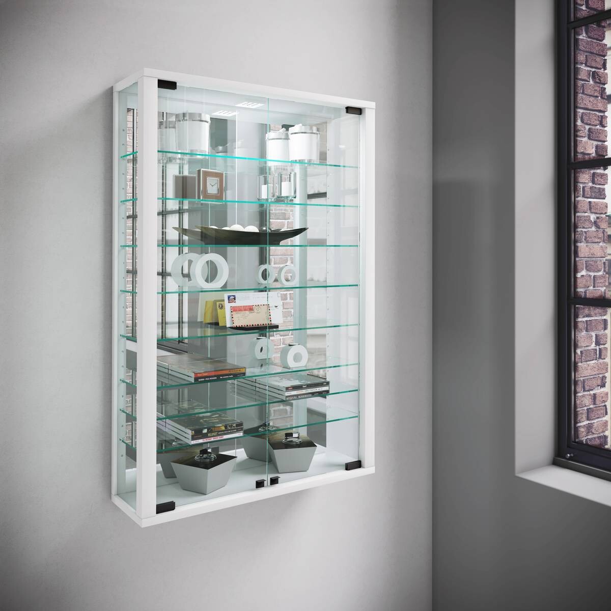 Vitrine Vitrosa weiß Holzwerkstoff Glas B/H/T: ca. 59x91x18 cm