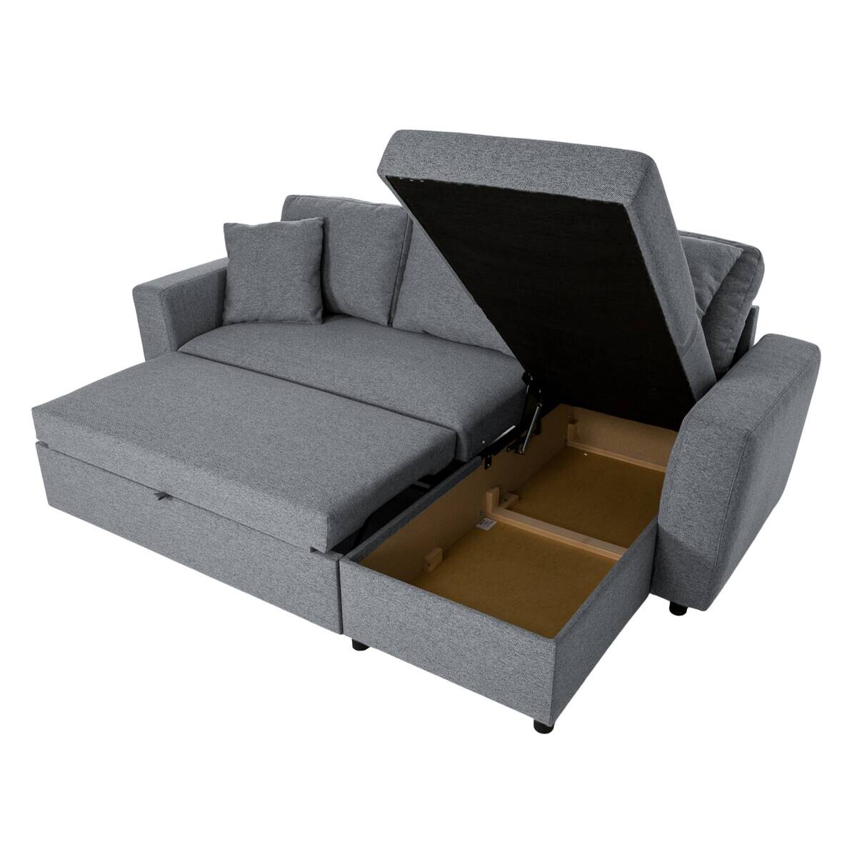 Ecksofa mit Bettfunktion und Bettkasten grau Webstoff B/H/T: ca. 234x86x144 cm