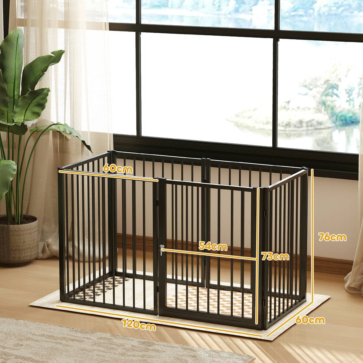 PawHut Welpenauslauf schwarz Stahl B/H/L: ca. 60x76x240 cm