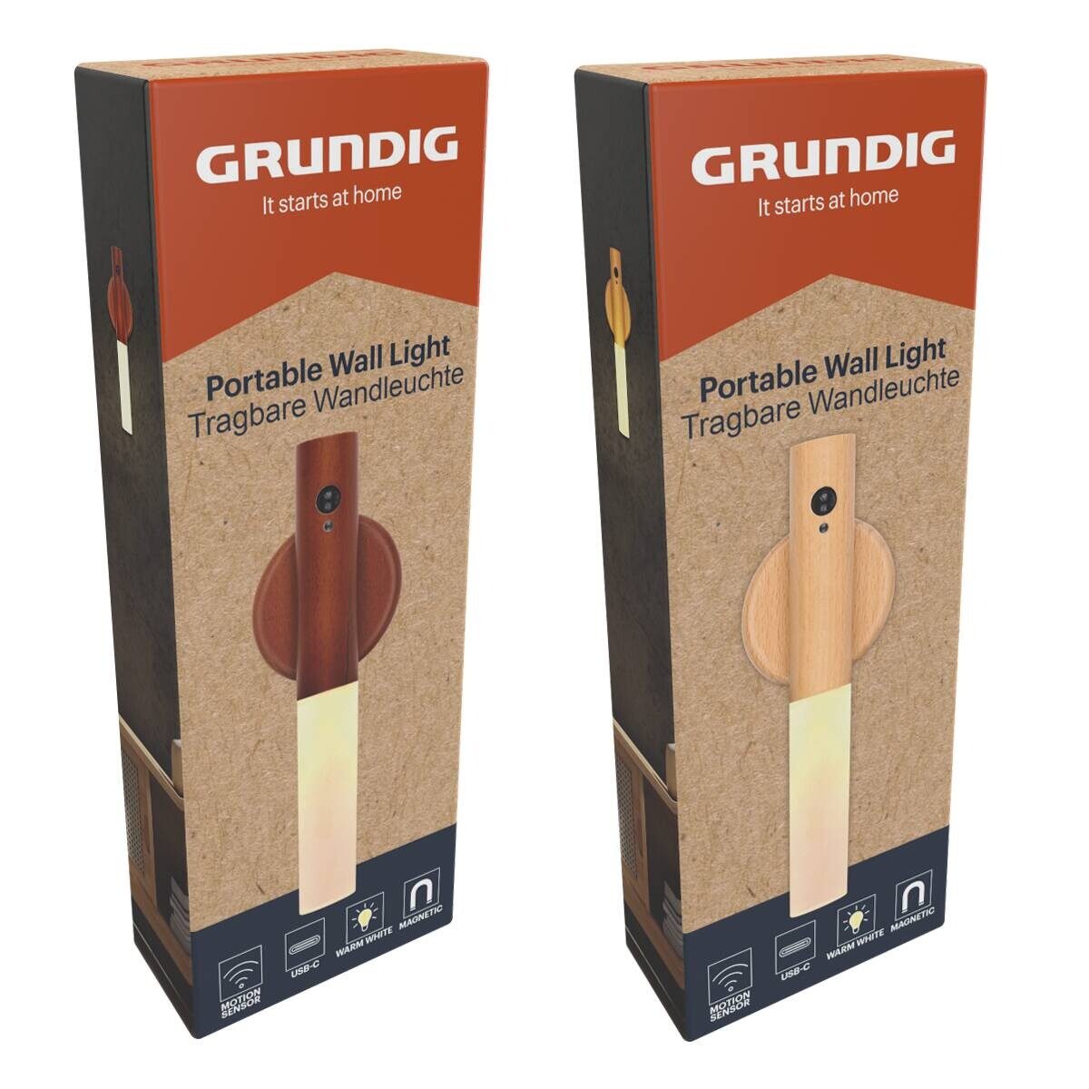 Grundig LED-Wandleuchte Portabel hellbraun dunkelbraun B/H/L: ca. 3x6x18 cm