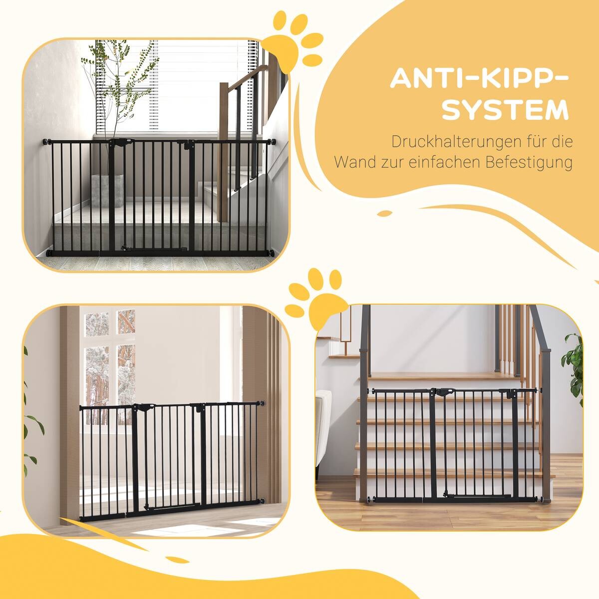 PawHut Absperrgitter schwarz Kunststoff B/H/L: ca. 2x76,2x136,3 cm