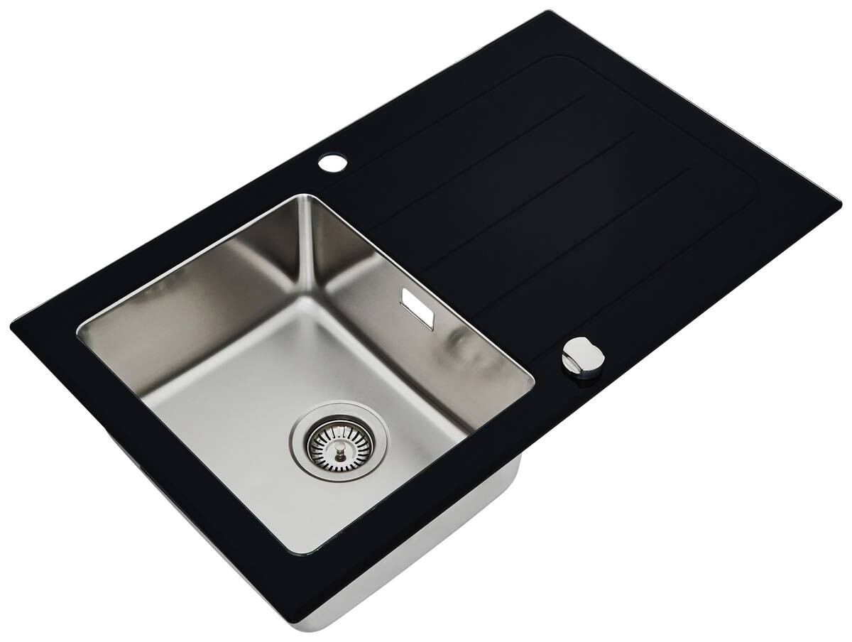 Respekta Einbauspüle New York 86 x 50 S schwarz Glas Edelstahl B/H/T: ca. 86x21x50 cm