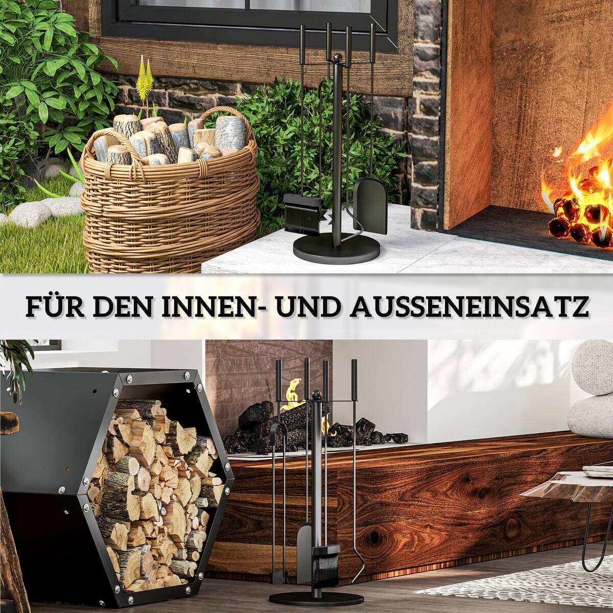 Outsunny Kaminbesteck-Set 5tlg. schwarz B/H/L: ca. 25x54x25 cm