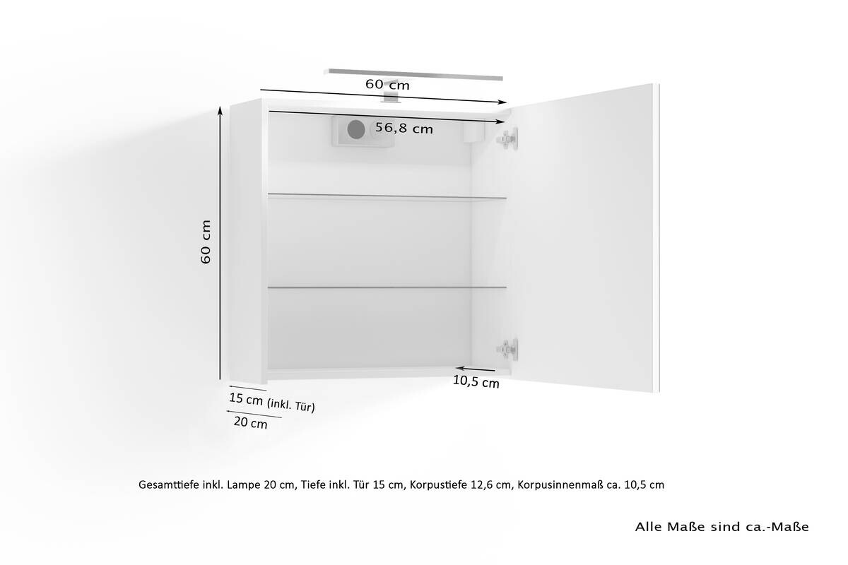 Spiegelschrank SPREE weiß B/H/T: ca. 60x60x15 cm