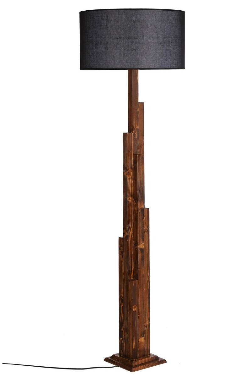 Stehleuchte nussbaum schwarz Stoff B/H/L/D: ca. 45x160x45x45 cm E27 1 Brennstellen