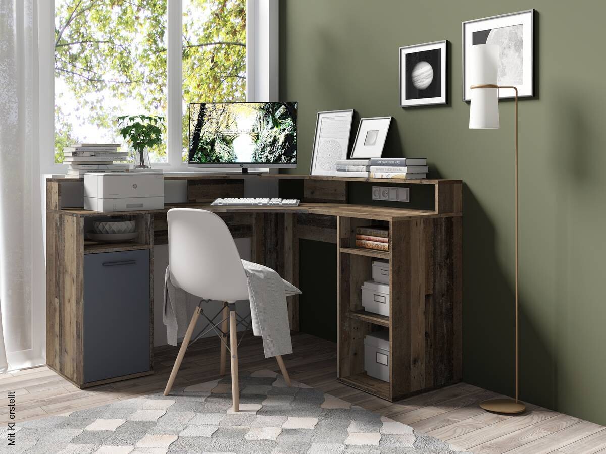 Schreibtisch FOX Eiche Old Wood Nachbildung anthrazit B/H/T: ca. 139x90,8x139 cm