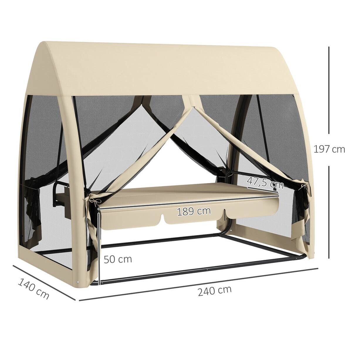 Outsunny Hollywoodschaukel kaffee Metall B/H/L: ca. 140x197x240 cm