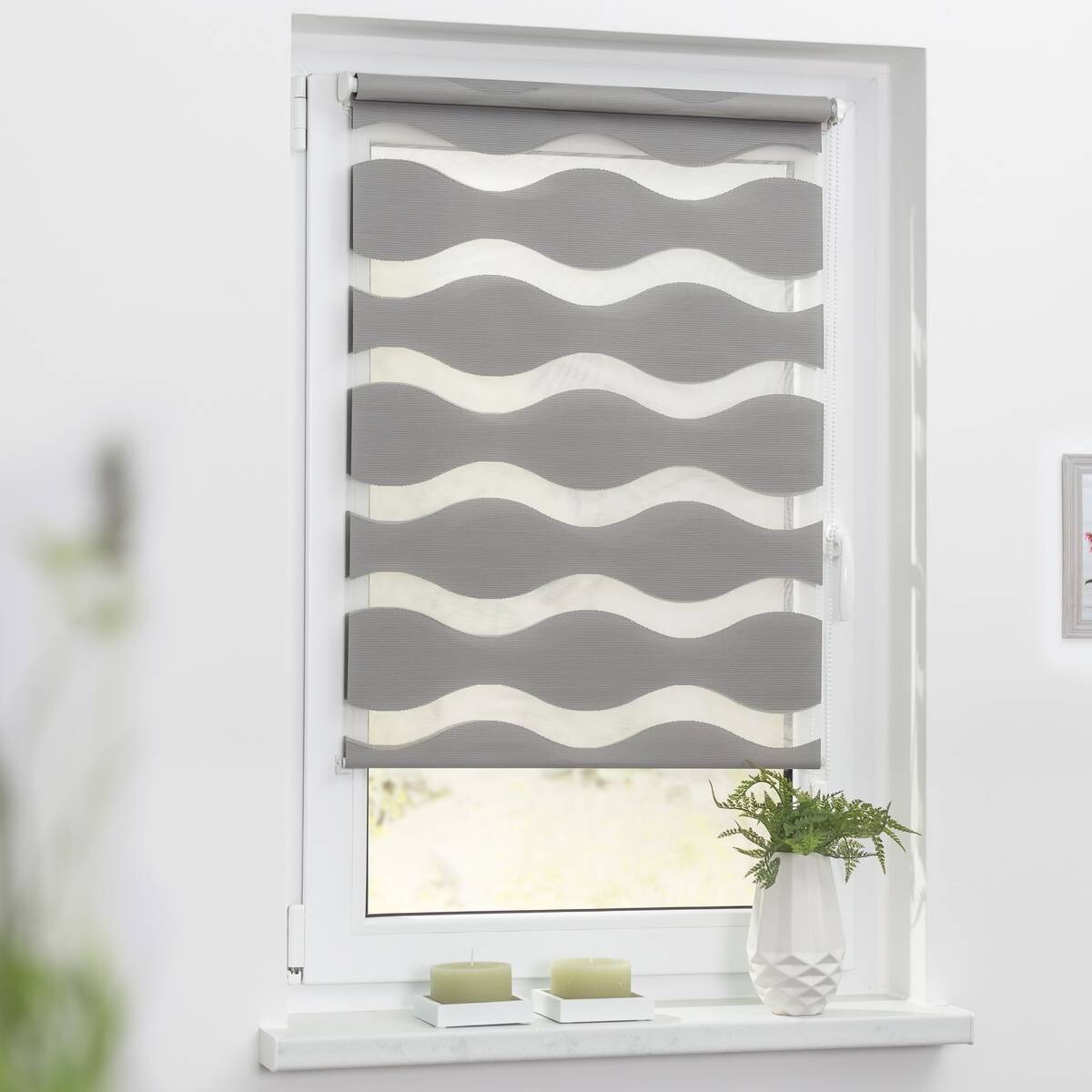 LICHTBLICK Doppelrollo Duo Welle grau B/L: ca. 80x220 cm