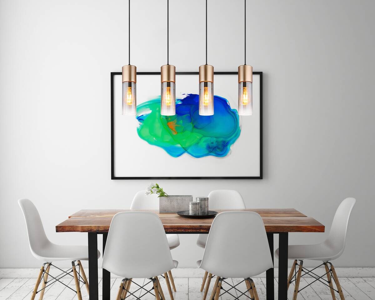 GLOBO Pendelleuchte Rauch Cappuccino Glas Metall B/H/T: ca. 9x156x80 cm E27 4 Brennstellen