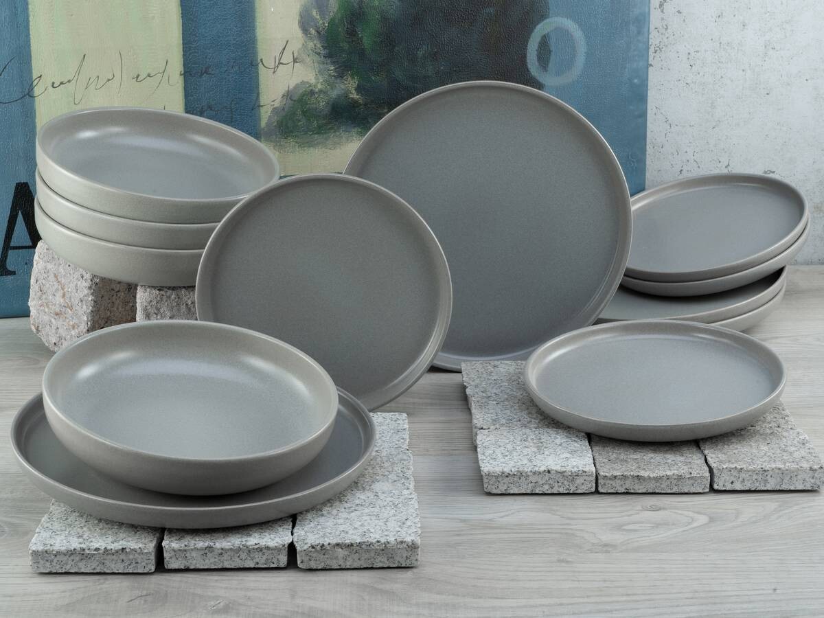 CreaTable Tafelservice Uno grau Steinzeug 12 tlg.